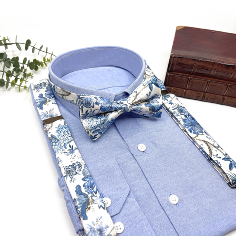Dusty Blue Floral Suspenders Set – Wedding & Groomsmen Suspenders Gift