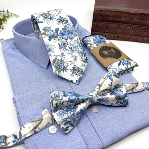 Dusty Blue Floral Necktie – Wedding & Groomsmen Gift