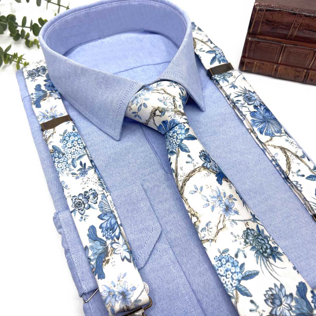 Dusty Blue Floral Necktie – Wedding & Groomsmen Gift