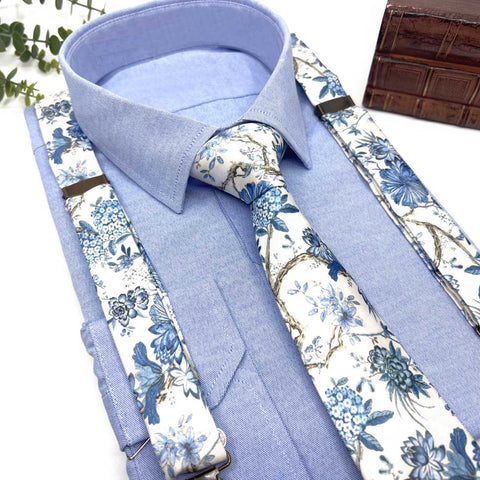Dusty Blue Floral Necktie – Wedding & Groomsmen Gift