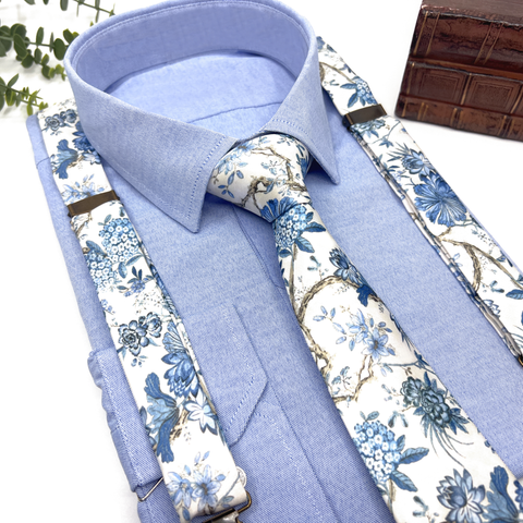 Dusty Blue Floral Suspenders Set – Wedding & Groomsmen Suspenders Gift