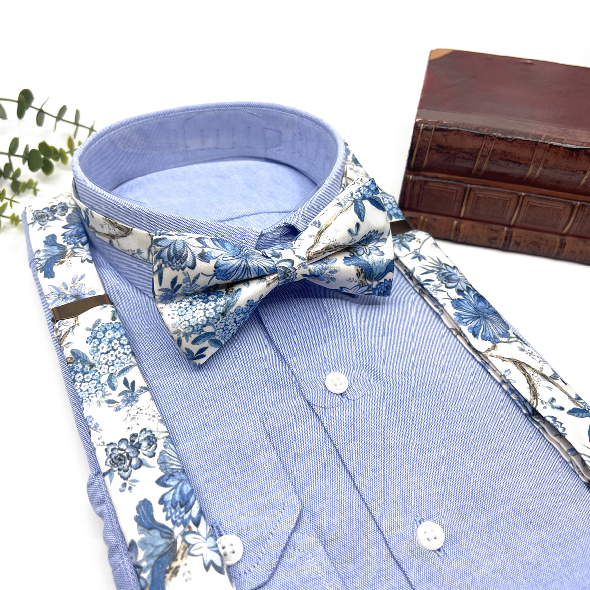 Dusty Blue Floral Suspenders Set – Wedding & Groomsmen Suspenders Gift