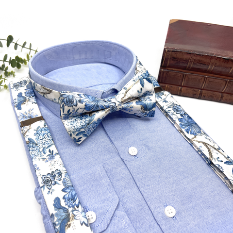 Dusty Blue Floral Suspenders Set – Wedding & Groomsmen Suspenders Gift