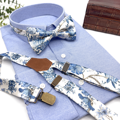 Dusty Blue Floral Suspenders Set – Wedding & Groomsmen Suspenders Gift