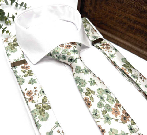 Floral Dusty Sage Green Neck Tie Wedding Accessories