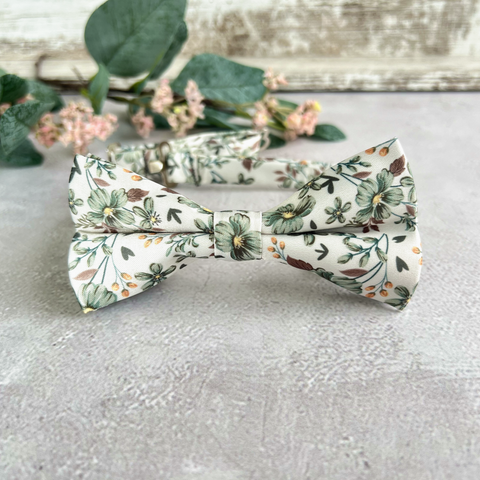 Flower Sage Green Bow Tie, Wedding and Unique Handmade Accessories