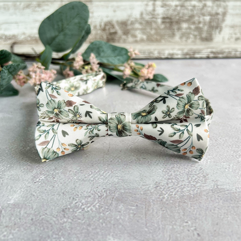 Flower Sage Green Bow Tie, Wedding and Unique Handmade Accessories