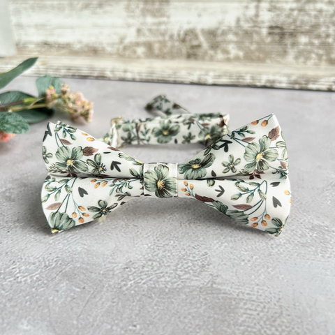 Flower Sage Green Bow Tie, Wedding and Unique Handmade Accessories