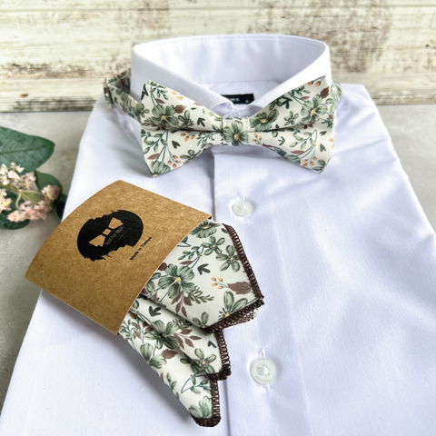 Flower Sage Green Bow Tie, Wedding and Unique Handmade Accessories