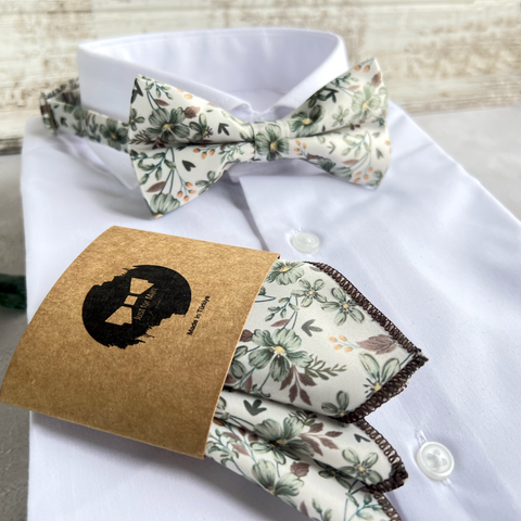 Flower Sage Green Bow Tie, Wedding and Unique Handmade Accessories