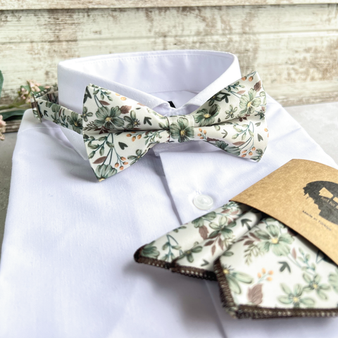 Flower Sage Green Bow Tie, Wedding and Unique Handmade Accessories