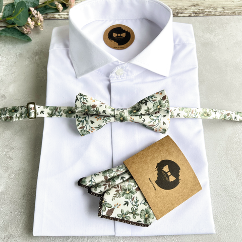 Flower Sage Green Bow Tie, Wedding and Unique Handmade Accessories