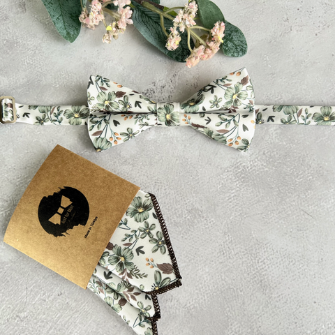 Flower Sage Green Bow Tie, Wedding and Unique Handmade Accessories
