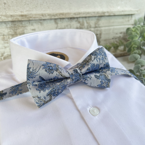 Dusty Blue Floral Bow Tie – Wedding & Groomsmen Accessories