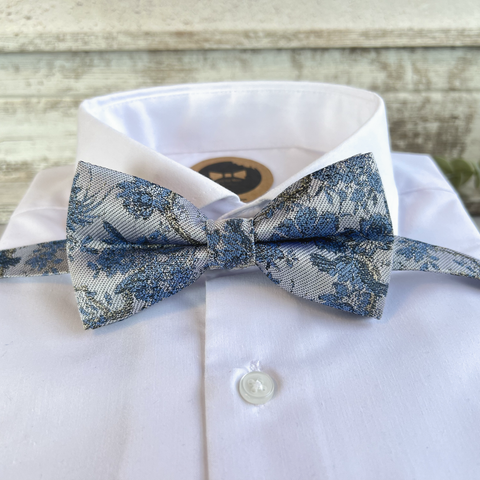 Dusty Blue Floral Bow Tie – Wedding & Groomsmen Accessories
