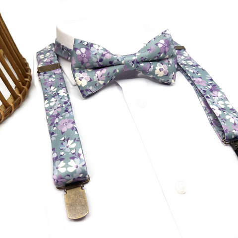 Floral Purple Lilac Neck Tie on Soft Mint Green Backround – Wedding & Groomsmen Tie