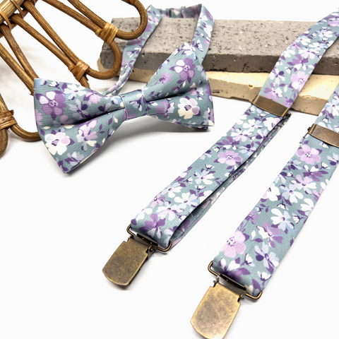 Floral Purple Lilac Neck Tie on Soft Mint Green Backround – Wedding & Groomsmen Tie