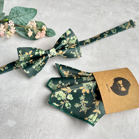 Dark Green Flower Bow Tie, Wedding and Formal Event Accessories