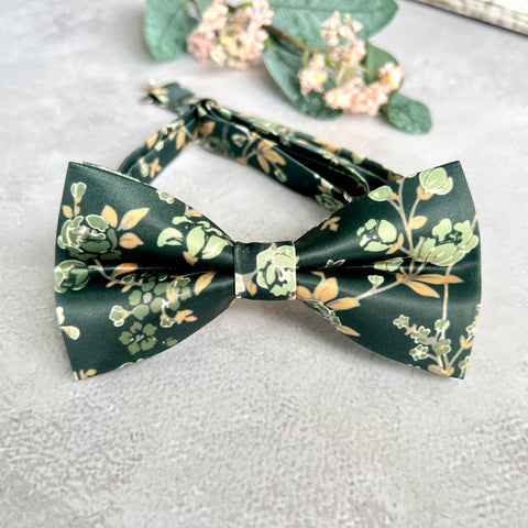 Dark Green Flower Bow Tie, Wedding and Formal Event Accessories