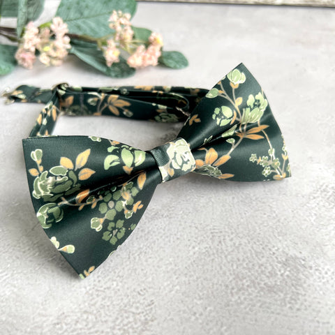Dark Green Flower Bow Tie, Wedding and Formal Event Accessories