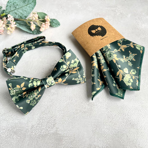 Dark Green Flower Bow Tie, Wedding and Formal Event Accessories