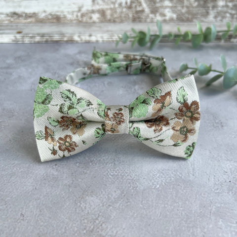 Sage Green Floral Bow Tie on Cream, Rustic Groomsmen Wedding Accessories