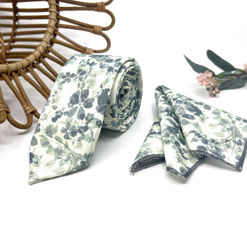 Floral Dusty Sage Green Neck Tie – Wedding & Groomsmen Tie