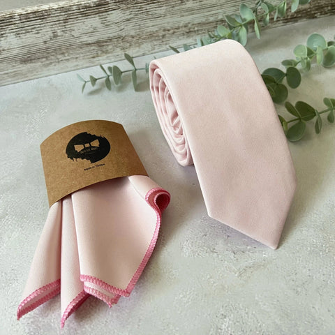 Blush Pink Tie Set Cotton Twill Necktie & Pocket Square Wedding Set for Groom Groomsmen