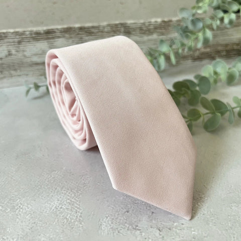 Blush Pink Tie Set Cotton Twill Necktie & Pocket Square Wedding Set for Groom Groomsmen