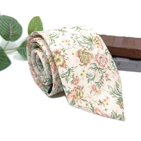 Floral Blush Pink & Soft Sage Green Neck Tie – Wedding & Groomsmen Tie