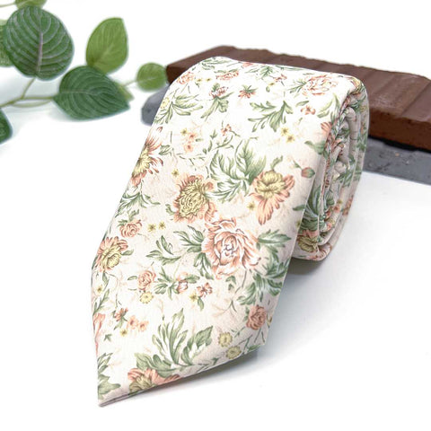 Floral Blush Pink & Soft Sage Green Neck Tie – Wedding & Groomsmen Tie