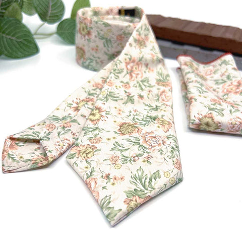 Floral Blush Pink & Soft Sage Green Neck Tie – Wedding & Groomsmen Tie