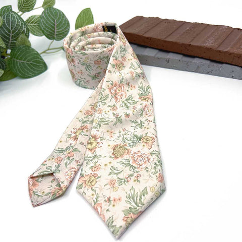 Floral Blush Pink & Soft Sage Green Neck Tie – Wedding & Groomsmen Tie