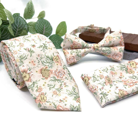 Floral Blush Pink & Soft Sage Green Neck Tie – Wedding & Groomsmen Tie