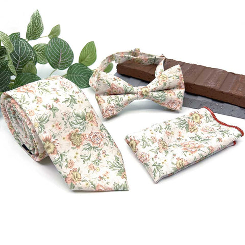 Floral Blush Pink & Soft Sage Green Neck Tie – Wedding & Groomsmen Tie