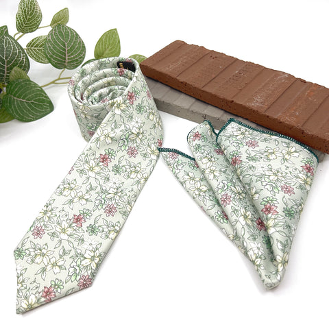 Light Sage Green Floral Tie for Men, Pastel Wedding Necktie, Groomsmen Tie, Garden Wedding Accessories