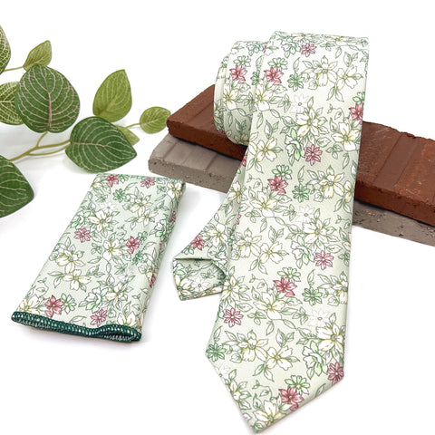 Light Sage Green Floral Tie for Men, Pastel Wedding Necktie, Groomsmen Tie, Garden Wedding Accessories