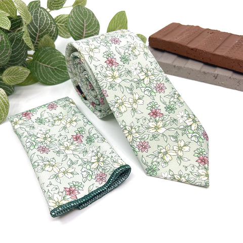 Light Sage Green Floral Tie for Men, Pastel Wedding Necktie, Groomsmen Tie, Garden Wedding Accessories