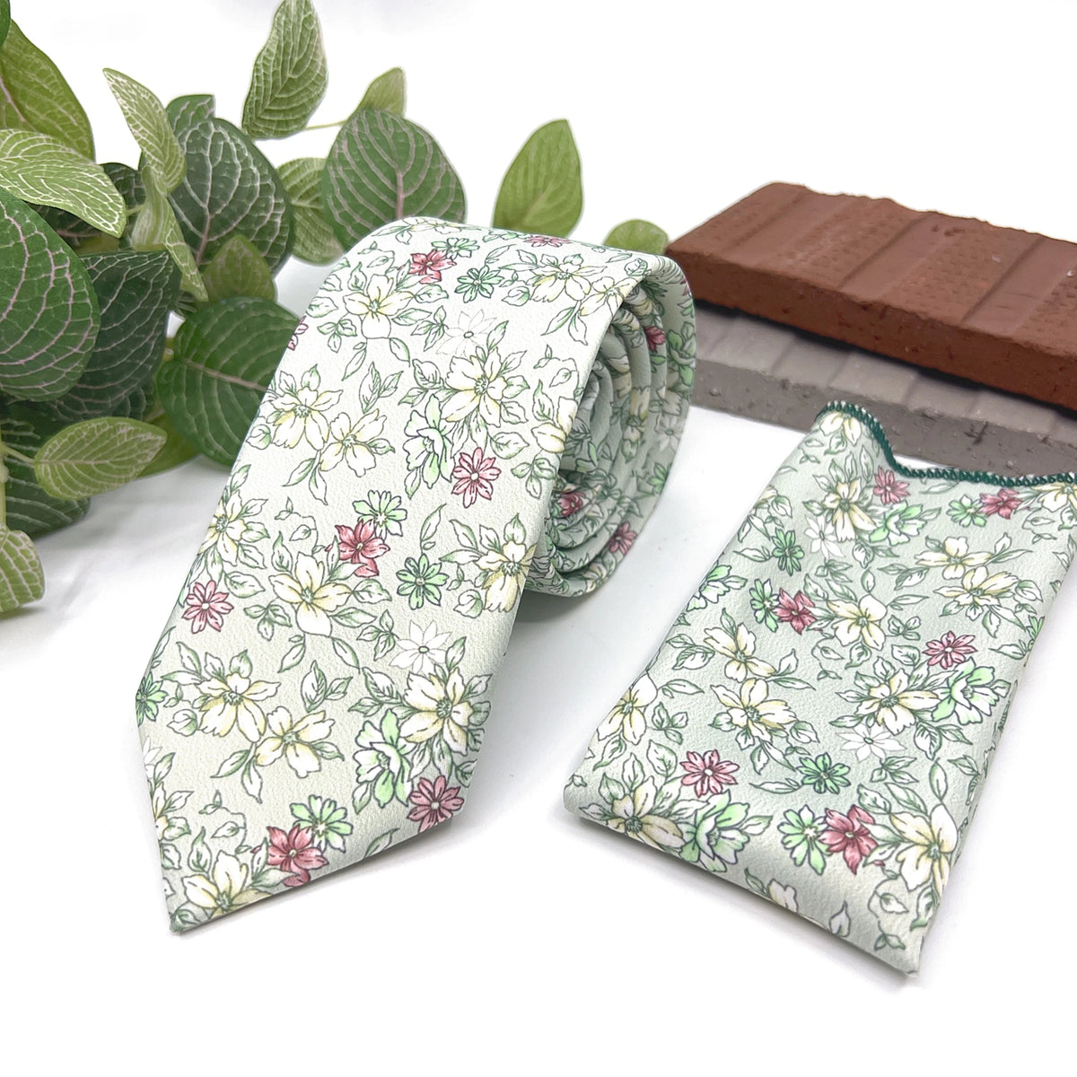 Light Sage Green Floral Tie for Men, Pastel Wedding Necktie, Groomsmen Tie, Garden Wedding Accessories