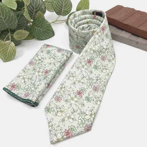 Light Sage Green Floral Tie for Men, Pastel Wedding Necktie, Groomsmen Tie, Garden Wedding Accessories