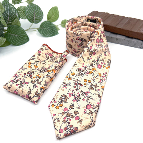 Peach Floral Tie for Men, Blush Pink Wedding Necktie, Groomsmen Tie, Spring Garden Wedding Accessories