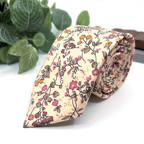 Peach Floral Tie for Men, Blush Pink Wedding Necktie, Groomsmen Tie, Spring Garden Wedding Accessories