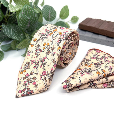 Peach Floral Tie for Men, Blush Pink Wedding Necktie, Groomsmen Tie, Spring Garden Wedding Accessories