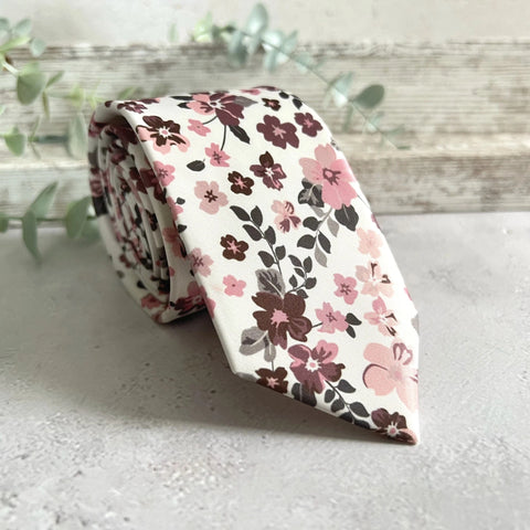 Dusty Rose Floral Tie Set, Blush Pink Boho Groom NeckTie