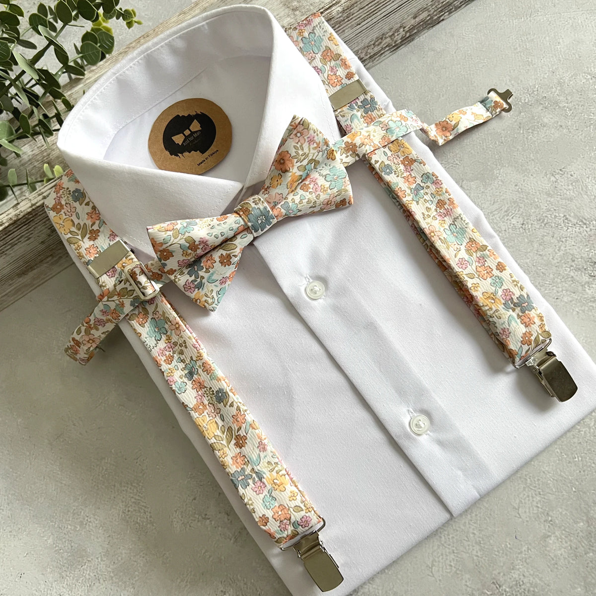 Pastel Floral Suspenders and Bow Tie Set for Wedding, Colorful Groomsmen Suspenders