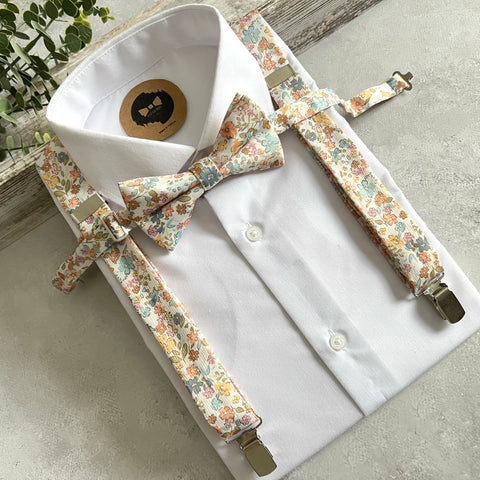 Pastel Floral Suspenders and Bow Tie Set for Wedding, Colorful Groomsmen Suspenders