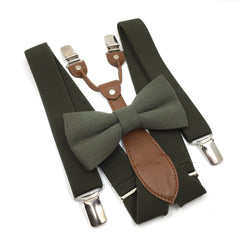 Olive Green Bowtie and Olive Green Suspenders Set / Bowtie and Suspender Set / Adult Suspender / Ring bearer outfit / Toddler Suspender