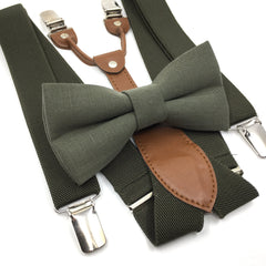 Olive Green Bowtie and Olive Green Suspenders Set / Bowtie and Suspender Set / Adult Suspender / Ring bearer outfit / Toddler Suspender