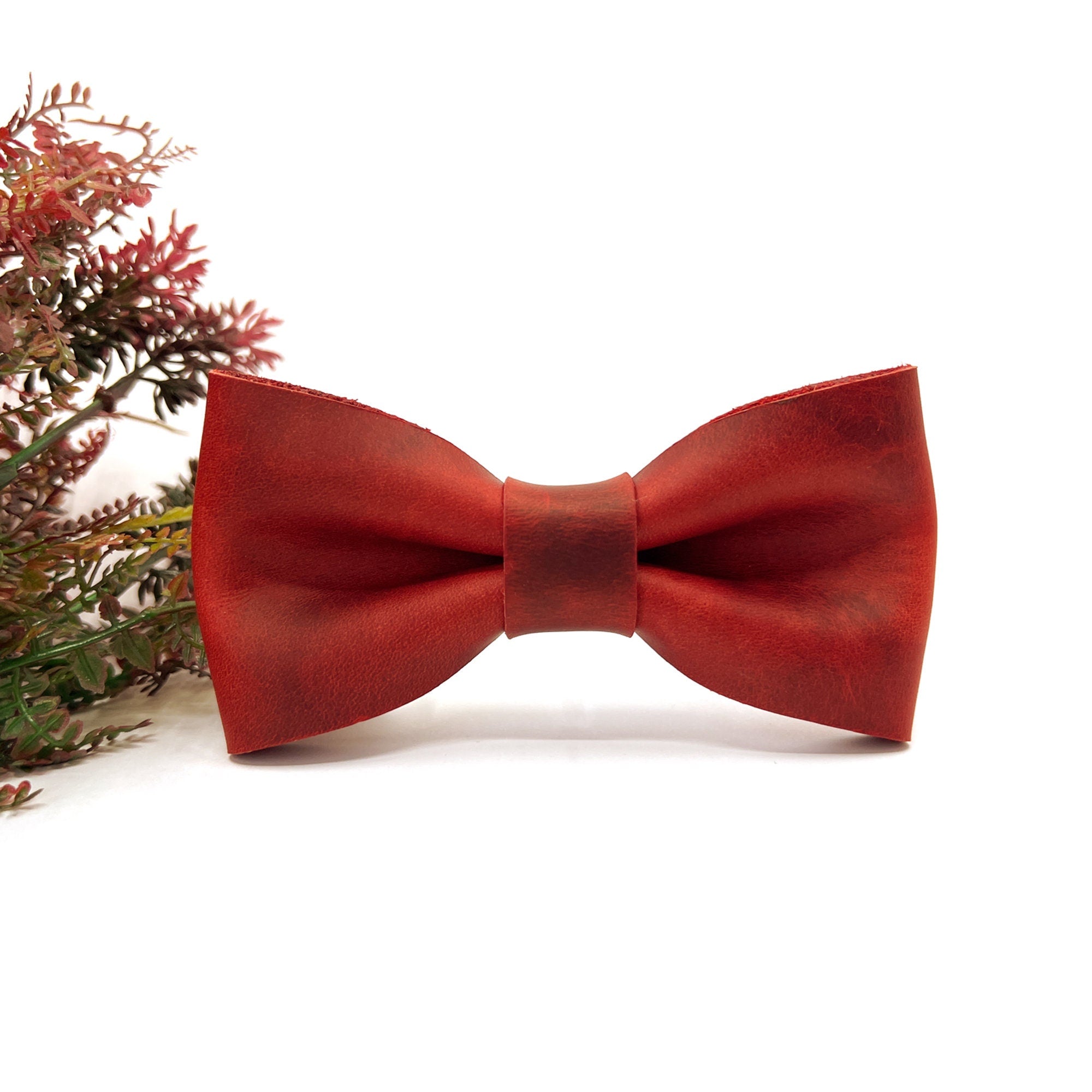 Crazy Leather Red  Bow Tie / Red Leather Bow Tie / Leather Bow Tie / Groom Bow Tie / Genuine Leather Bow Tie / Wedding Bow Tie /