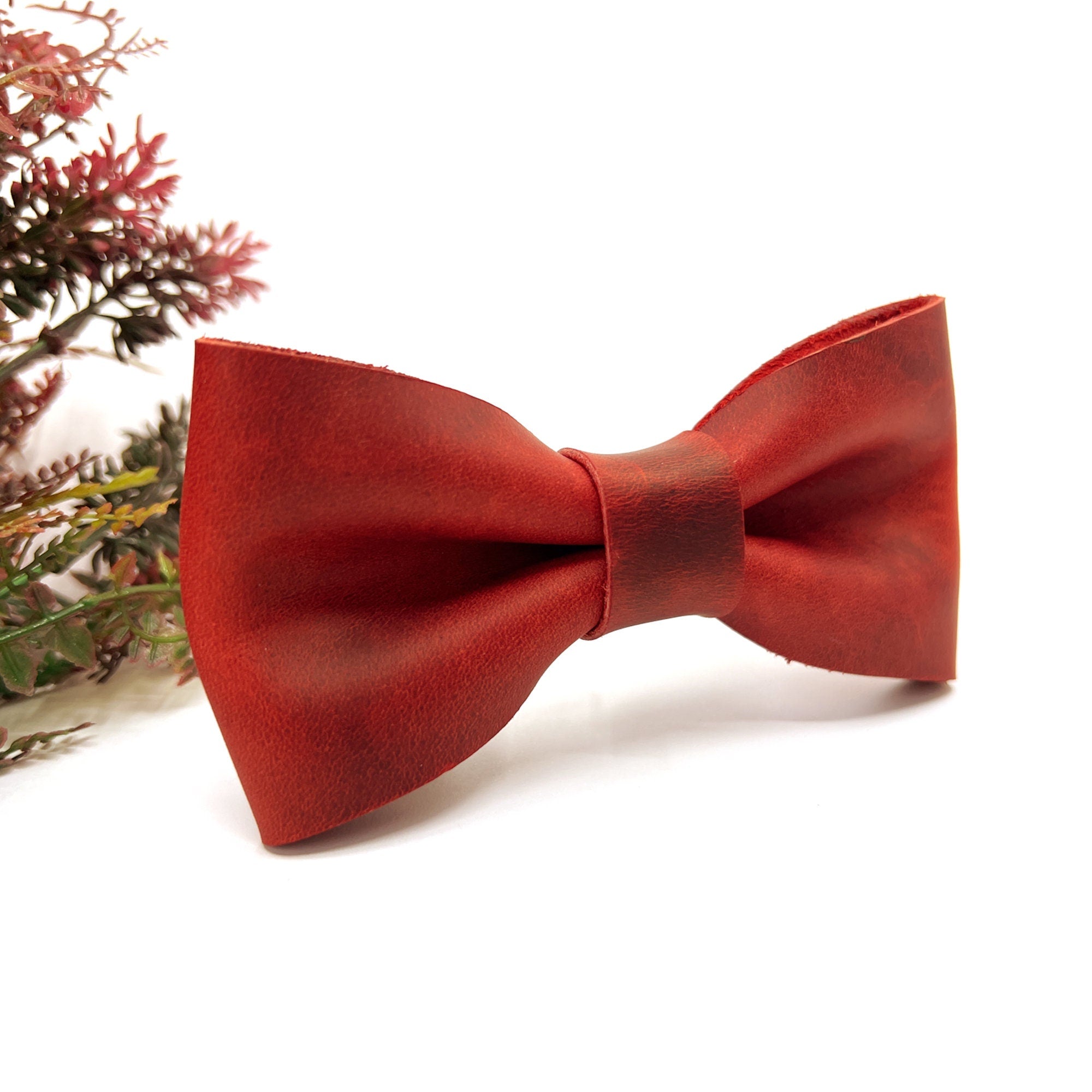 Crazy Leather Red  Bow Tie / Red Leather Bow Tie / Leather Bow Tie / Groom Bow Tie / Genuine Leather Bow Tie / Wedding Bow Tie /